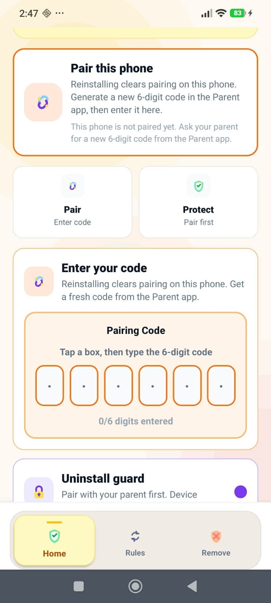 Cerberus Child home screen