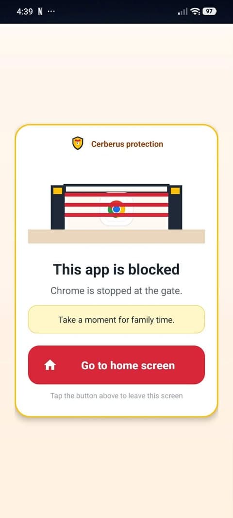 Cerberus Child blocked app screen