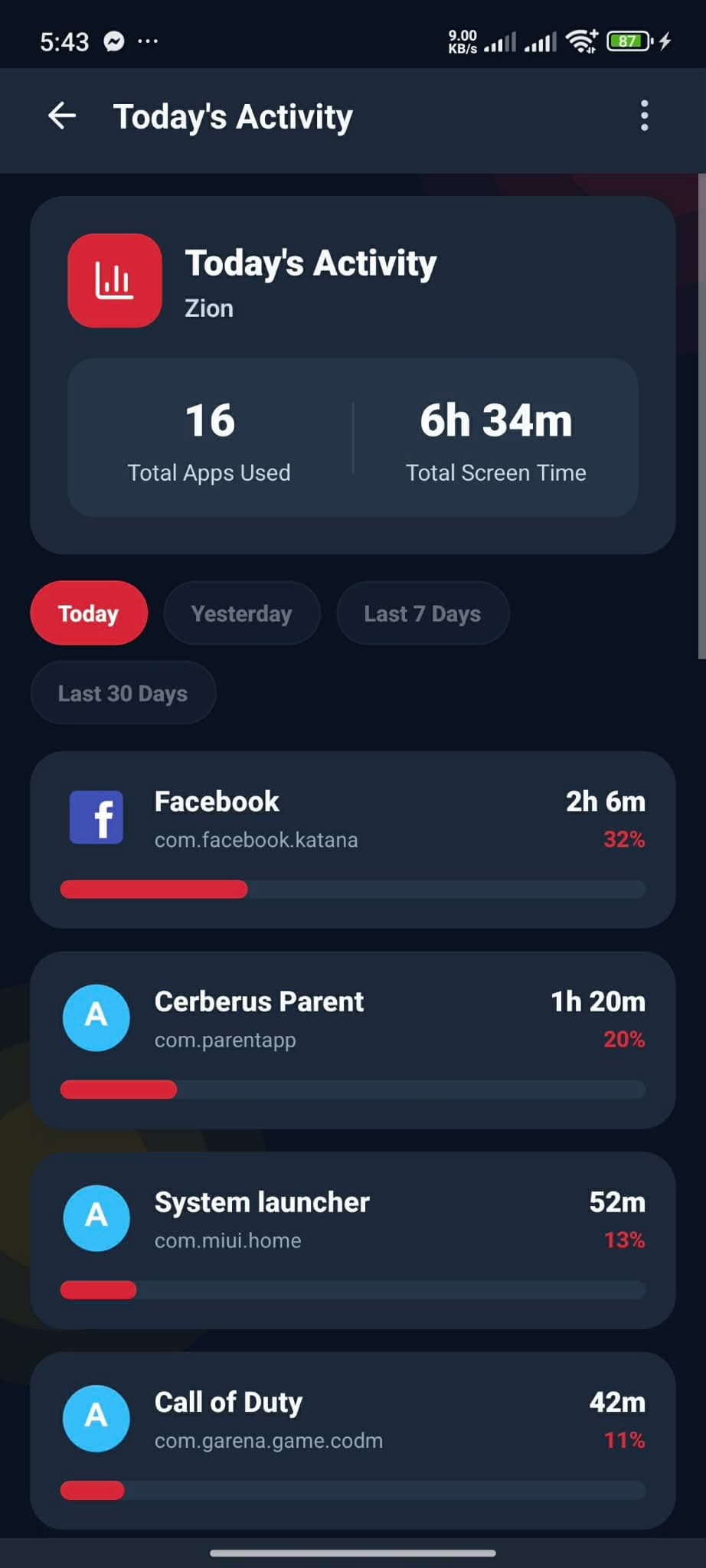 Cerberus Parent activity logs